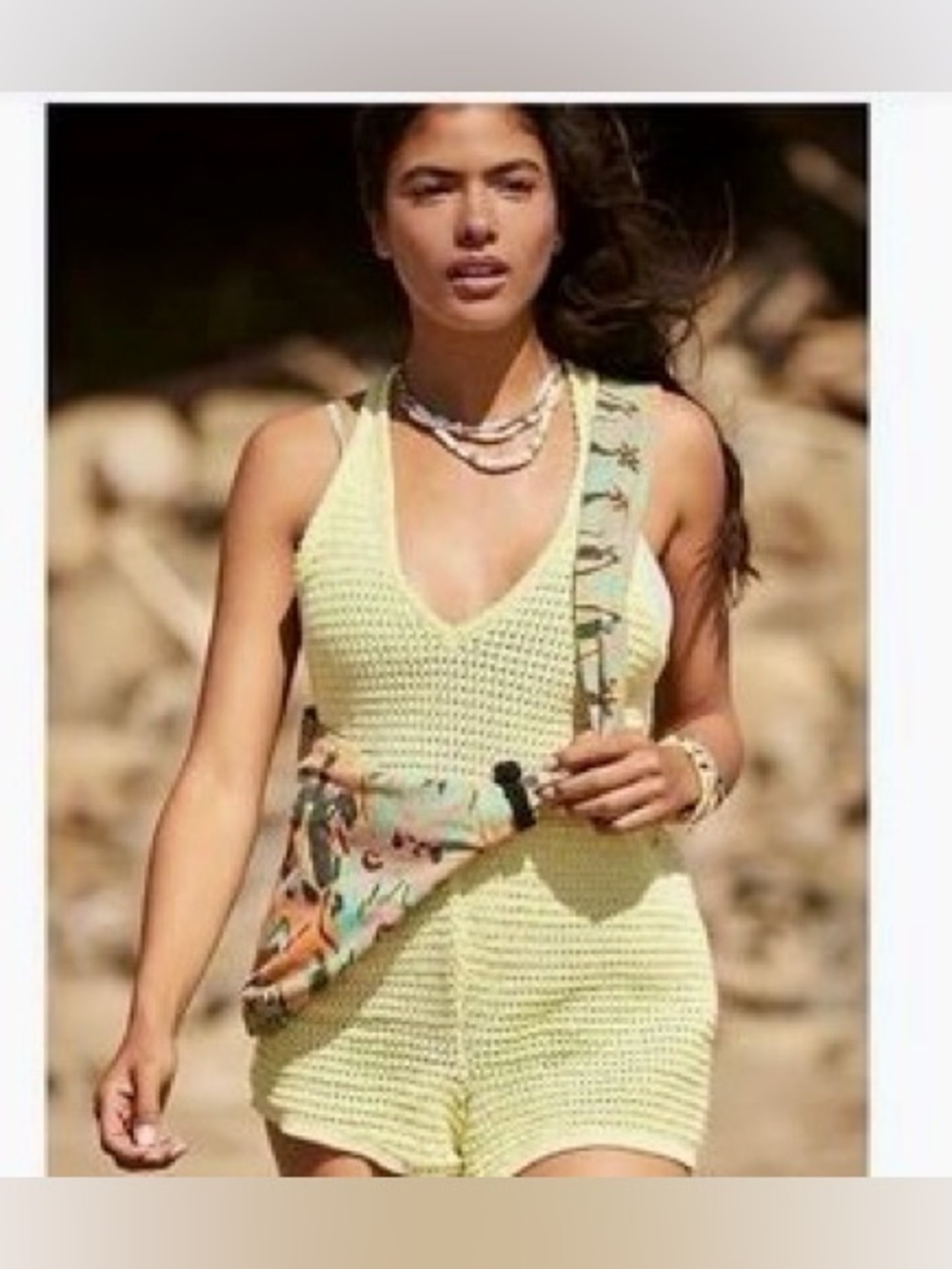 Free People FP Beach Lime Glo yellow retro Clear Skies Romper Size XS